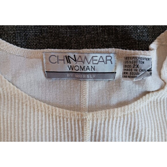 shirt 2XL Women Chinawear Casual Ivory Long Sleeve Thermal Style - Picture 9 of 9